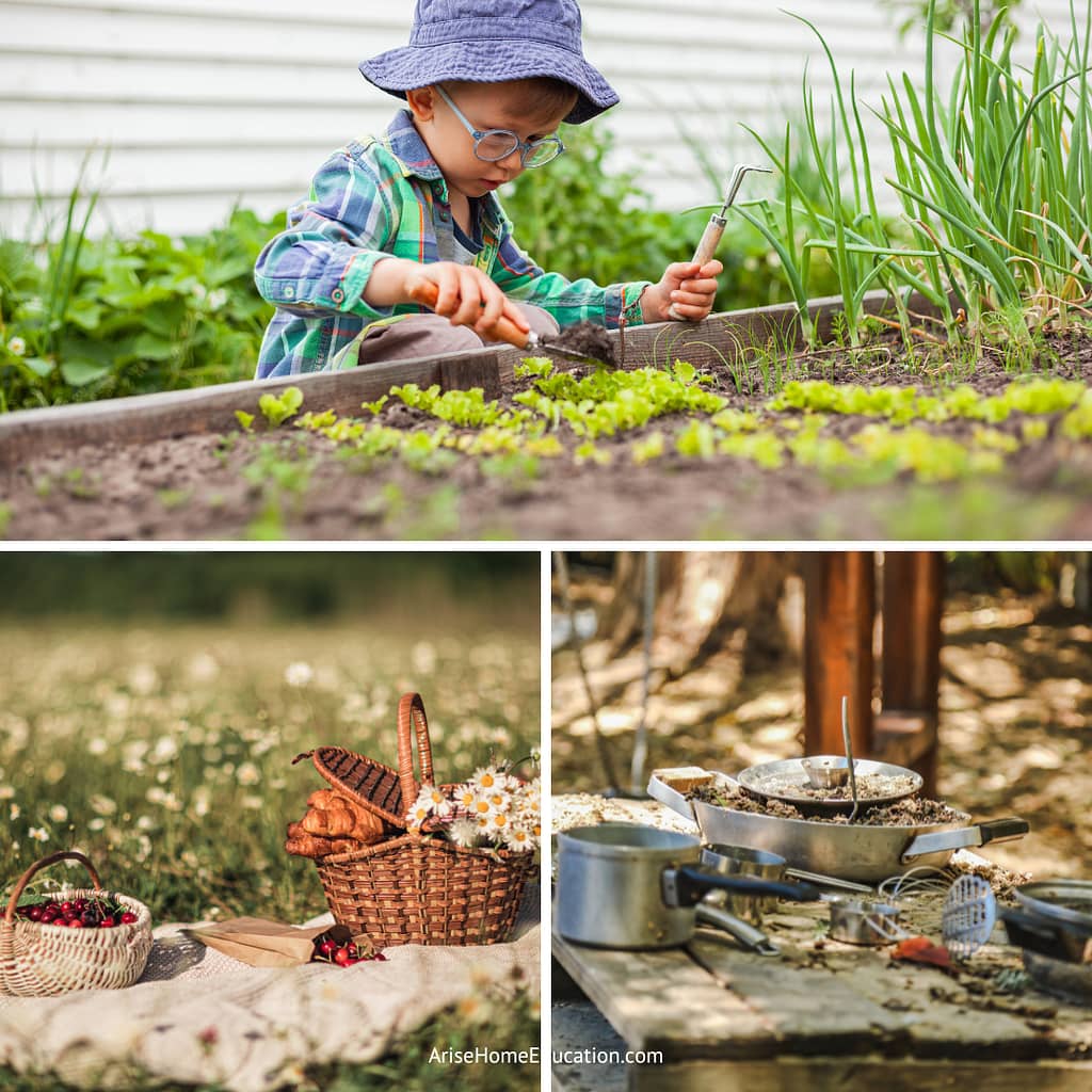 collage image of Spring Outdoor Activities for Kids - Gardening and more from AriseHomeEducation.com