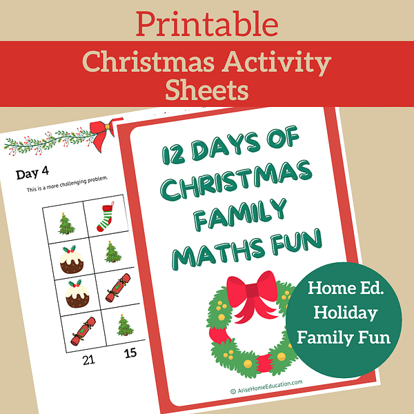 image of Christmas Activity Sheets Printable 12 days of Family aths fun from AriseHomeEducation.com