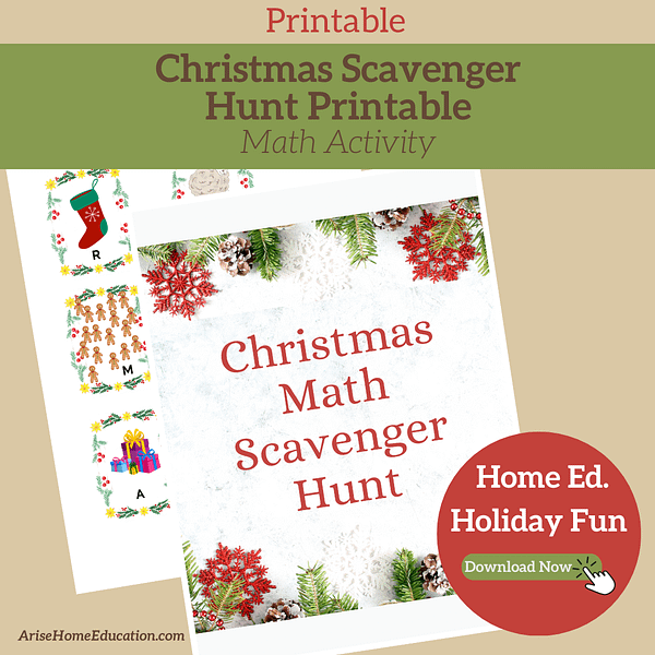 image of Christmas Scavenger Hunt Math Activity for elementary and primary aged students from AriseHomeEducation.com