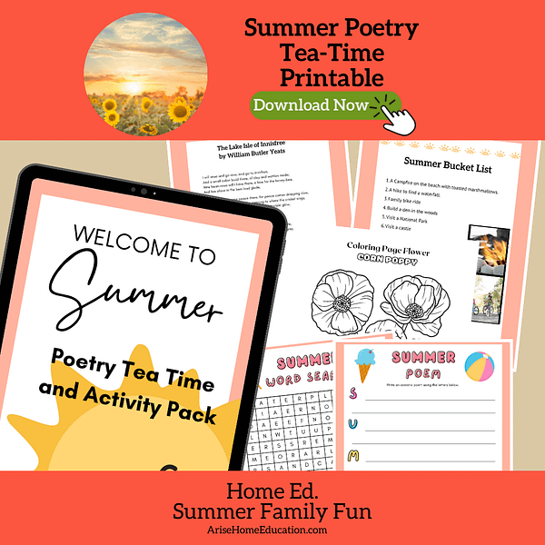 image of Summer Poems for Kids Printable from Arise Home Education